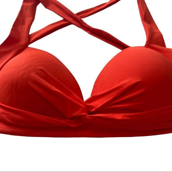 La Blanca Orange Paprika Twisted Front Molded Halter Bikini Top Sz Medium - Picture 6 of 15